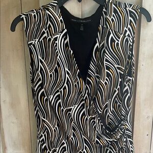 White House Black Market Abstract Black, White, and Gold Blouse